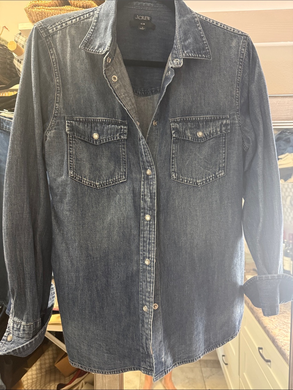 J. Crew Men’s Washed Blue Denim Button-Down Shirt
